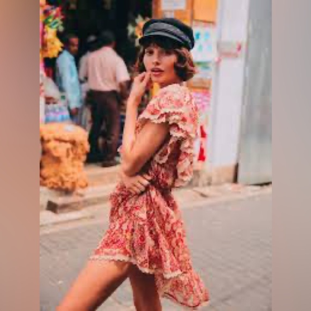 Katsuri Pink Paisley Bohemian Indian Handwork Muga Silk Tiered Mini Dress S